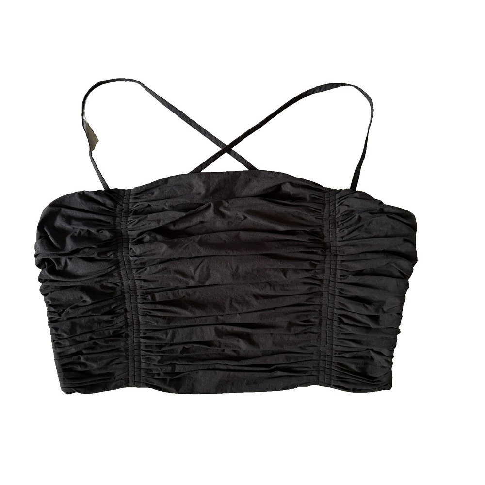 Madewell Poplin Crop Tube Top Womens Sz 6 S Black Ruched Minimalist Quiet Luxury - Picture 2 of 8